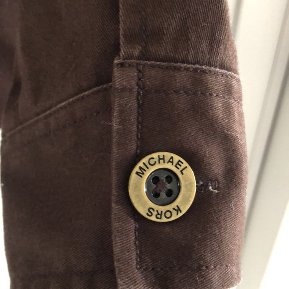 MICHAEL Michael Kors Brown Cotton/Spandex Stand Up Collar Button Front Jacket L - Picture 6 of 6
